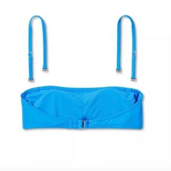 NWT Wild Fable Solid Blue Ruched Sides Bandeau Bikini Swim Top w/ Straps - Picture 2 of 4